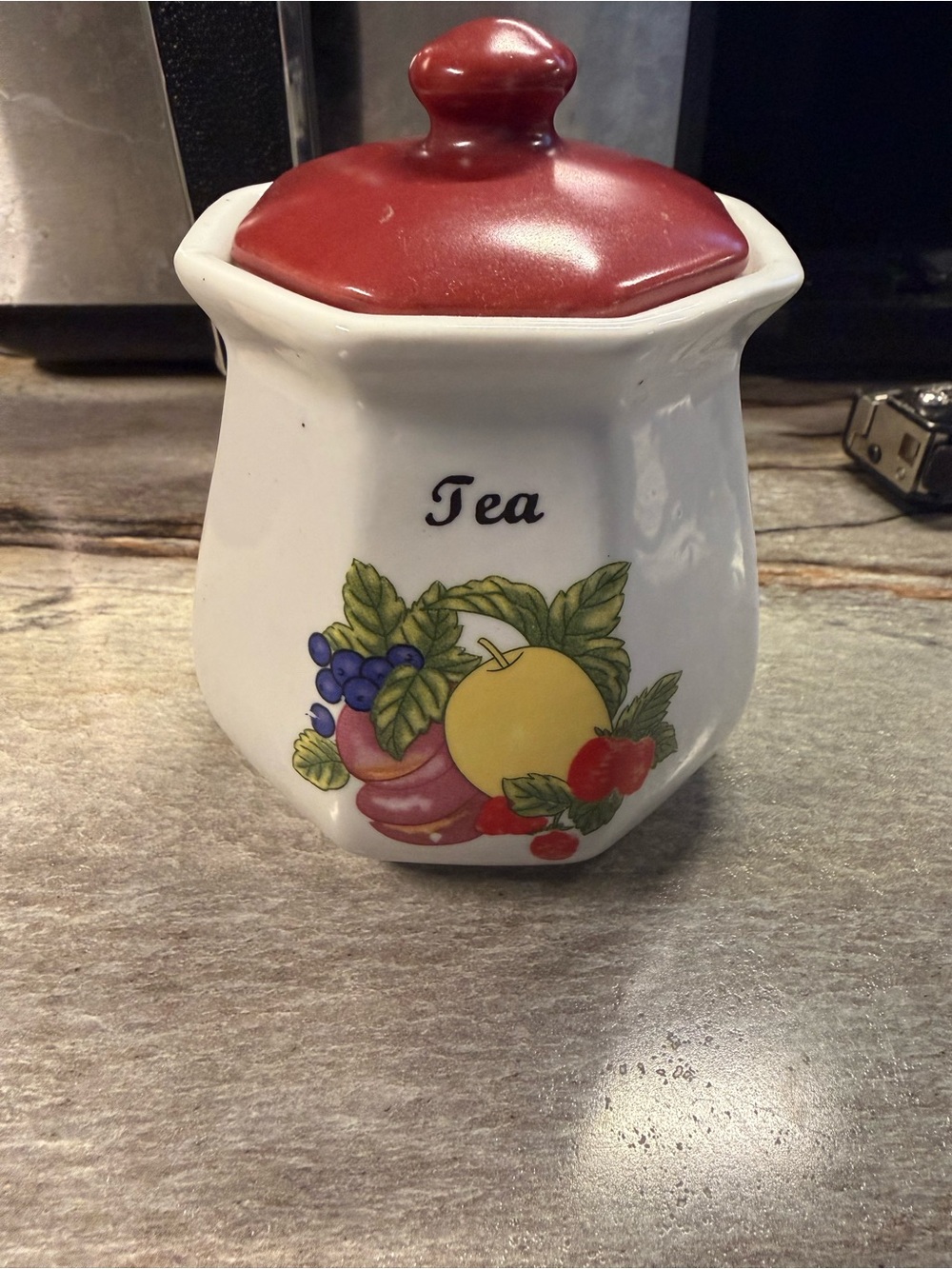 White Ceramic Tea Canister with Red Lid